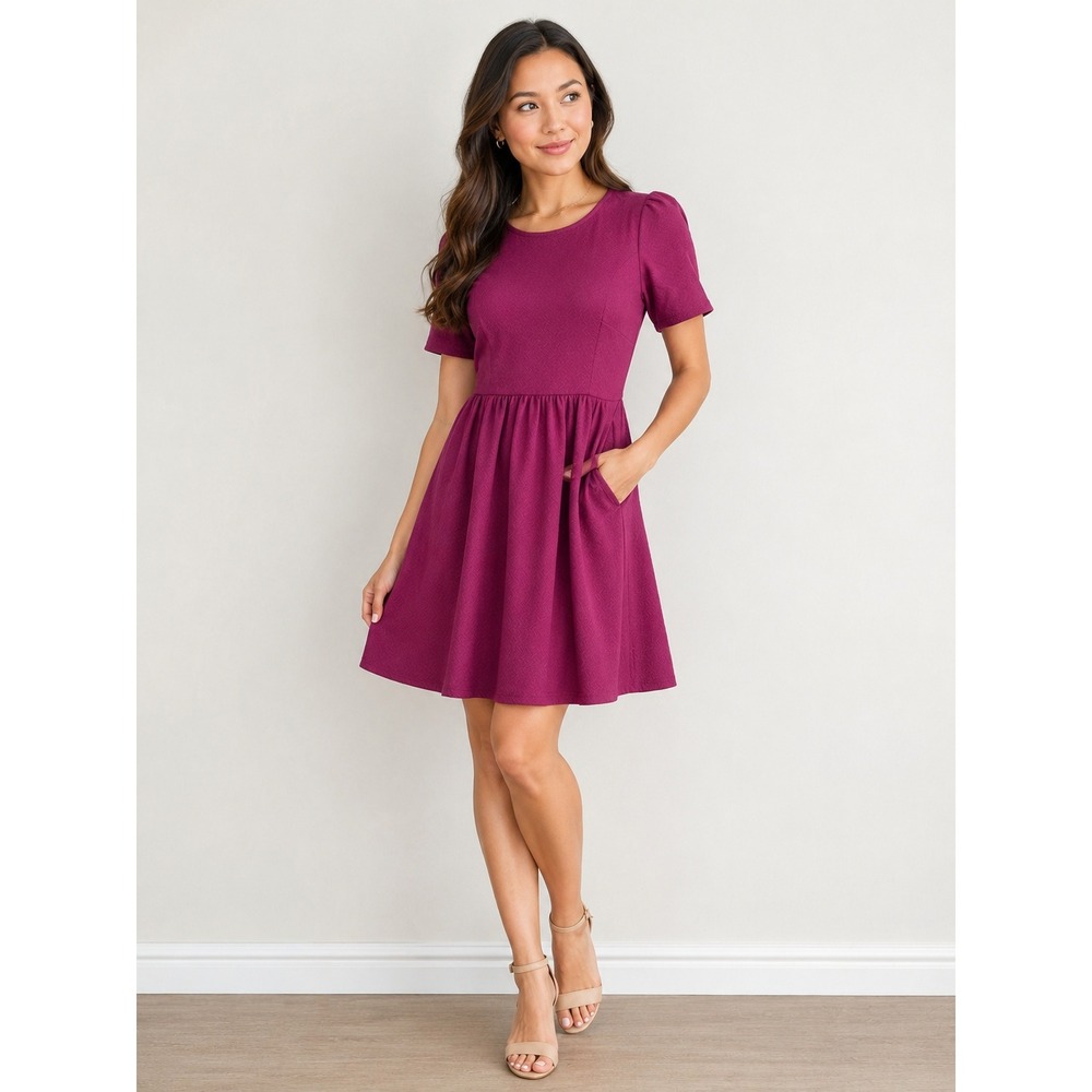 Forever‎ 21 Magenta Purple Open Back Fit and Flare Mini Dress with Pockets Large